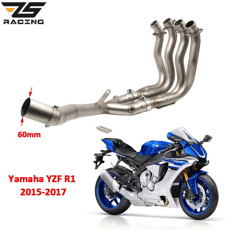ZS Racing 61mm deslizamiento en sistema completo para Yamaha YZF R1 2015-2017 silenciador de motocicleta Escape Set con frente tubo medio