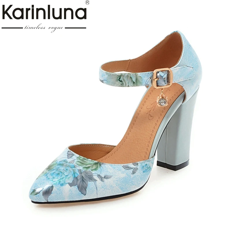 

KARINLUNA plus size 31-46 pointed toe printing two piece pumps woman shoes sexy high heels ankle strap women shoes summer shoe