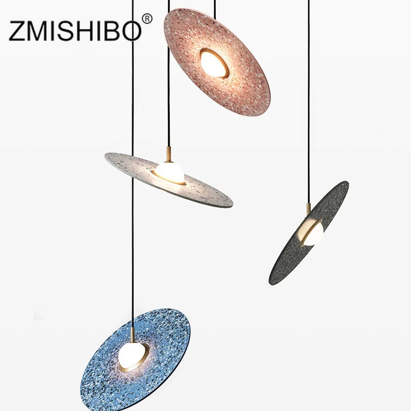

ZMISHIBO Nordic Simple Terrazzo UFO LED Pendant Lamp Model Room Creative Personality Living Room Restaurant Bar Chandelier