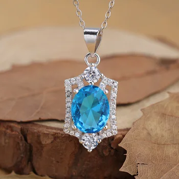 

S925 Sterling Silver 925 Necklace Pendant Red Blue Corundum Garnet Blue Gem Pendant Colour Pendant