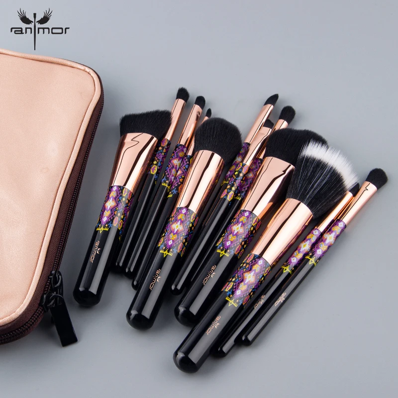 

Anmor Professional 12Pcs Make Up Brushes Set With Bag For Foundation Eyeshadow Blush Eyebrow Makeup Brush Cosmetics Tool Kit