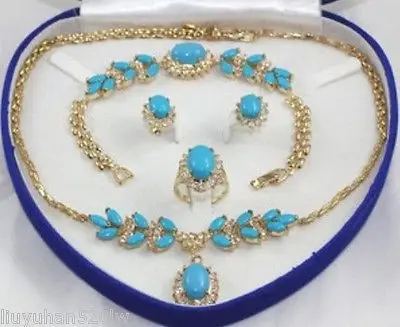 

Hot sale Free Shipping>>Bridal jewelry Turquoise jade necklace earring ring bracelet