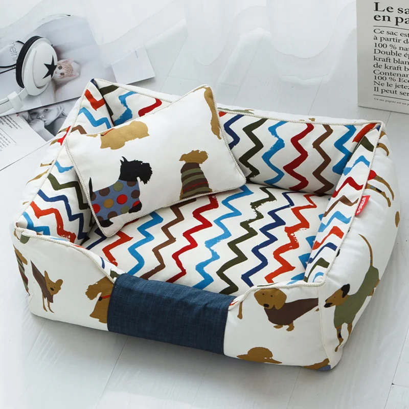 Detachable Dog Bed Cot Soft Print Pet House Dog Cushion Pads Breathable Lounger Sofa Kennels for Small Medium Dogs Pet Supplies Detachable Dog Bed Cot Soft Print Pet House Dog Cushion Pads Breathable Lounger Sofa Kennels for Small Medium Dogs Pet Supplies