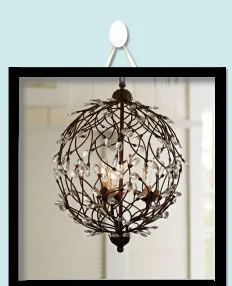 Sale American Village industrial loft style retro iron crystal  Birdcage pendant lamp D35*H60CM 11