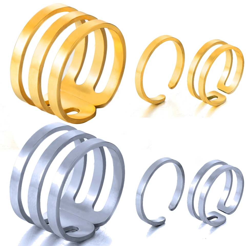 2018 New Trendy Golden Silver Stainless Steel Resizable Adjustable Opening Engagement Rings Set For Women Jewelry Accessories