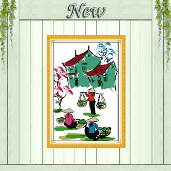 

Market Vietnam Folk custom scenery decor painting counted printed on canvas DMC 11CT Cross Stitch Needlework Set Embroidery kits