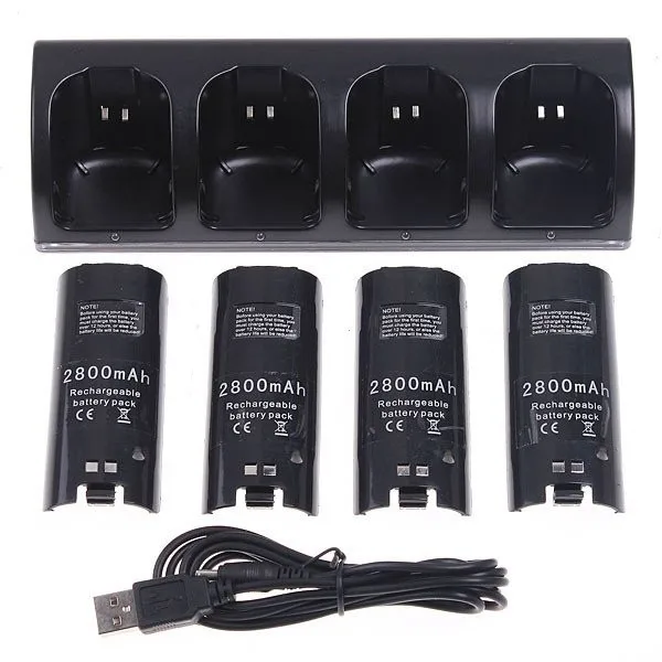 

Black Charger Dock Station + 4 Battery Packs for Nintendo Wii Remote Controller