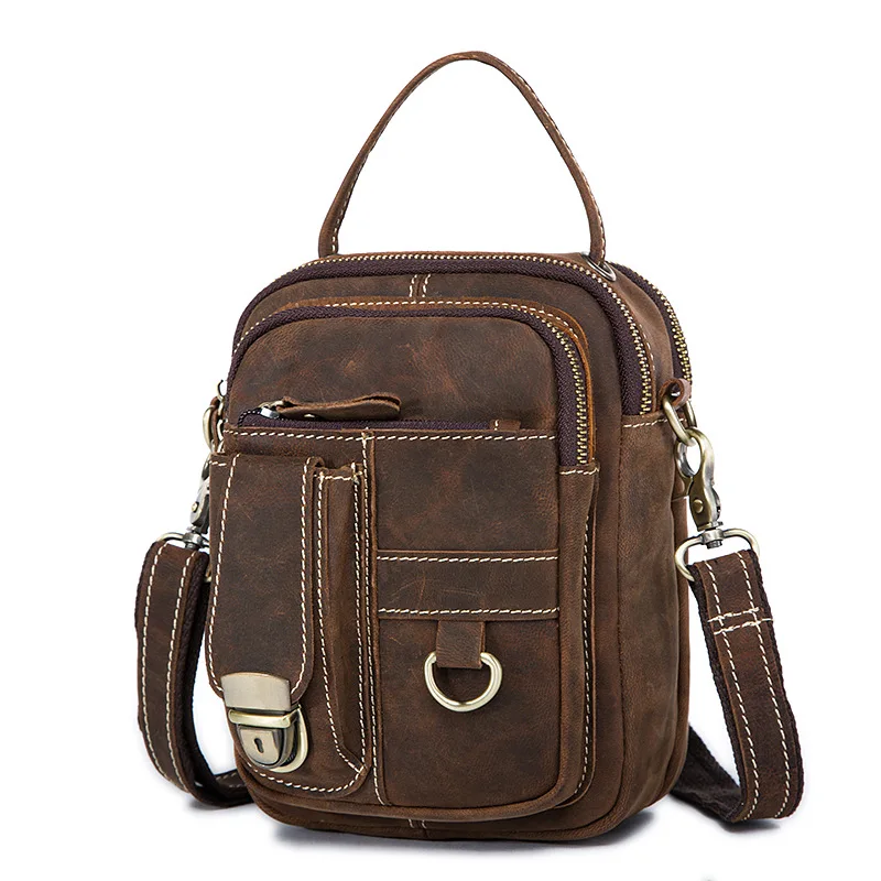 Factory Outlet Wear Crazy Horseskin Men Bags Europe and America Retro Coffee Men's Shoulder Bags Leather Crossbody Bags