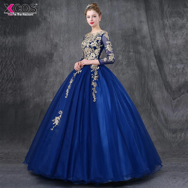 Walk-Beside-You-Royal-Blue-Quinceanera-Dresses-Three-Quarter-Sleeves-Lace-Applique-Beaded-Ball-Gown-Vestidos