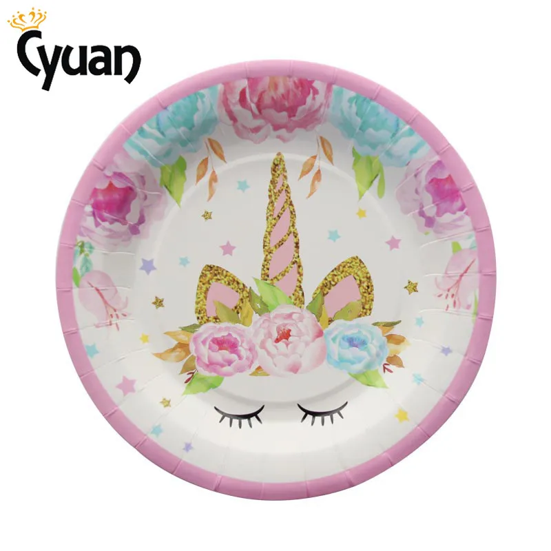 Cartoon Animal Unicorn Disposable Paper Plates Cups Napkins Tablecloth