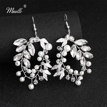 

Miallo 2019 Classic Austrian Crystal Leaves Handmade Wedding Big Earrings Bridal Women Jewelry Earrings for Bride Bridesmaids