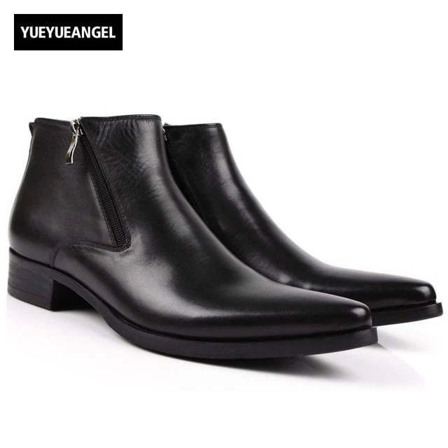 Men Boots Genuine Leather Black Pointed Toe Luxury Fashion Clic Men Boots Genuine Leather Black Pointed Toe Luxury Fashion Clic Business Office Formal Ankle