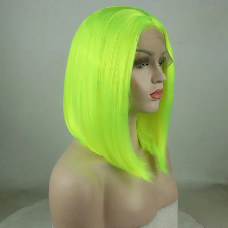 Bombshell Synthetic Lace Front Wig Light Green Short Bob Straight Heat Resistant Fiber Hair Middle Parting For White Women Wigs