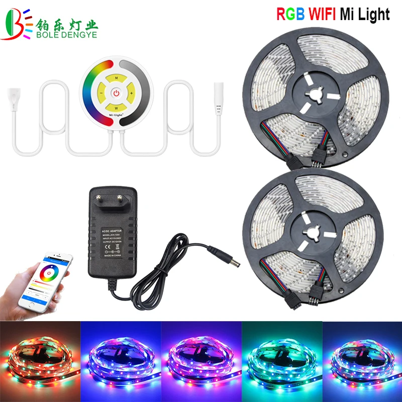 

WIFI LED Strip 10M 5M Waterproof RGB Diode Tape Strips Light Compatible With Alexa Smartphone Mi Light WIFI Controller + Adapter
