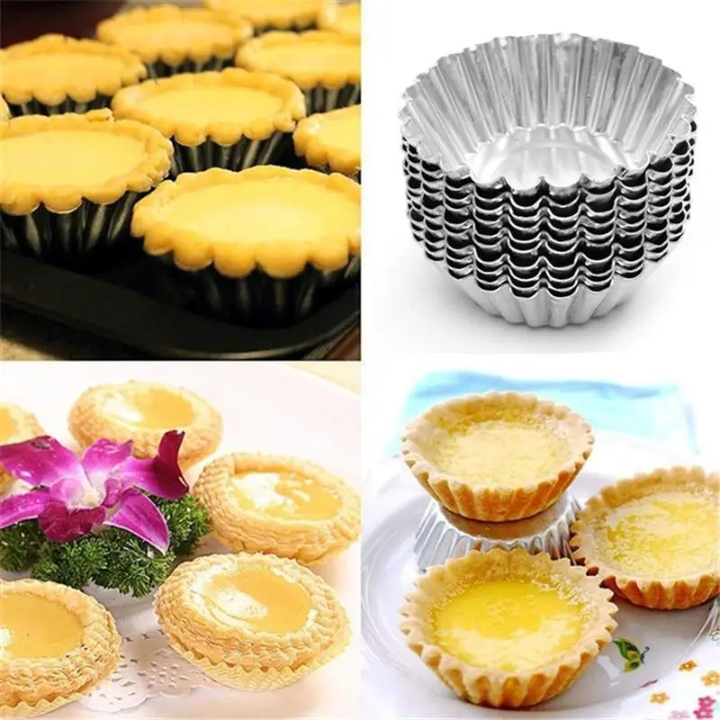 

10pcs Reusable Cupcake Muffin Baking Cup Party DIY Cake Supplies Tartlets Pans Nonstick Ripple Aluminum Alloy Egg Tart Mold A3