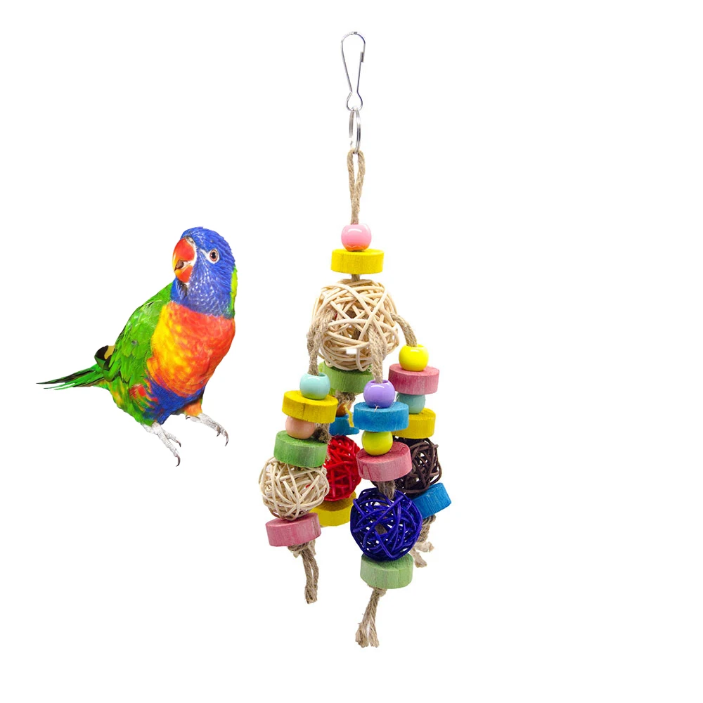 

Pet Bird Bite Ball Sepak Takraw Hanging String For Parrot Play Tool Red-breasted Parakeet Hanging Chew Toys For Birds Parrots