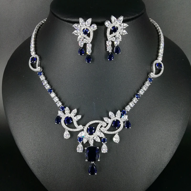 

NEW FASHION romantic AAA blue zircon necklace earring wedding bride banquet formal dress popular jewelry set free shipping