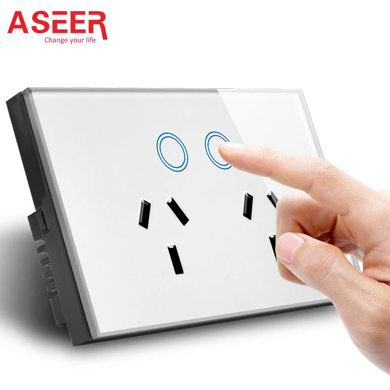 ASEER AU Approved Double wall outlet,universal socket White Tempered