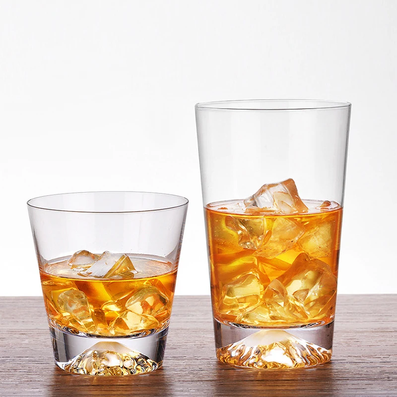 Free Shipping 2 PCS Mountain Rocks Glass Hand Blown Old Fashioned Whisky Glass Collins Glass Drinking Glass Set of 2