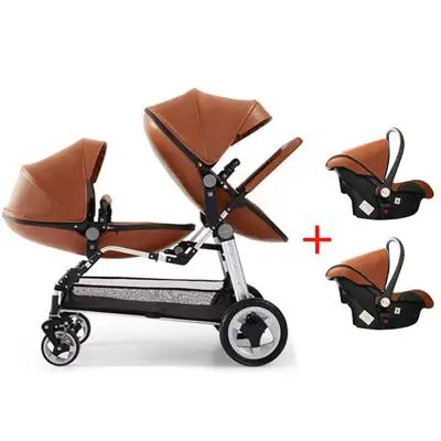 Babyfond Роскошная коляска для Близнецов с автомобильным сиденьем, двойная детская коляска с высоким пейзажем, складная коляска,, две люльки - Цвет: B