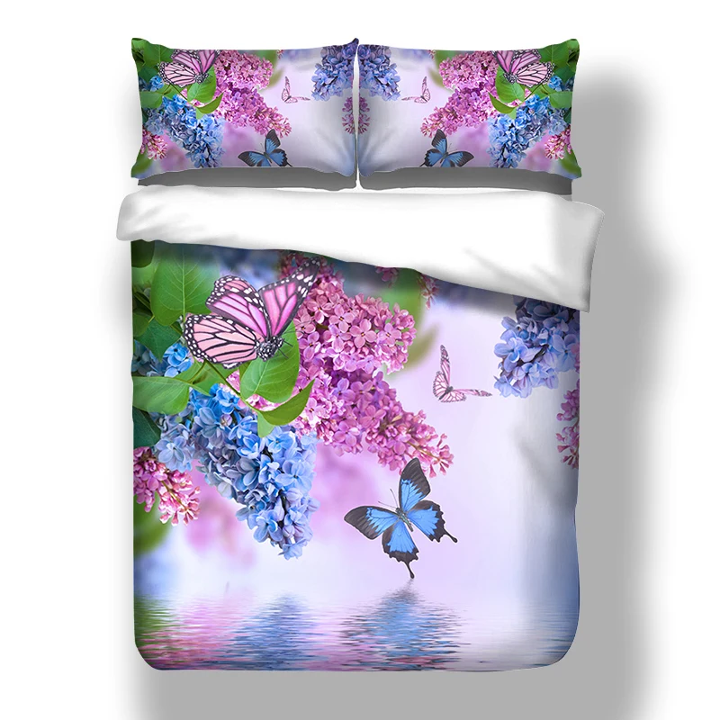 Wongsbedding Butterfly And Flower Purple Duvet Cover Set Hd Print