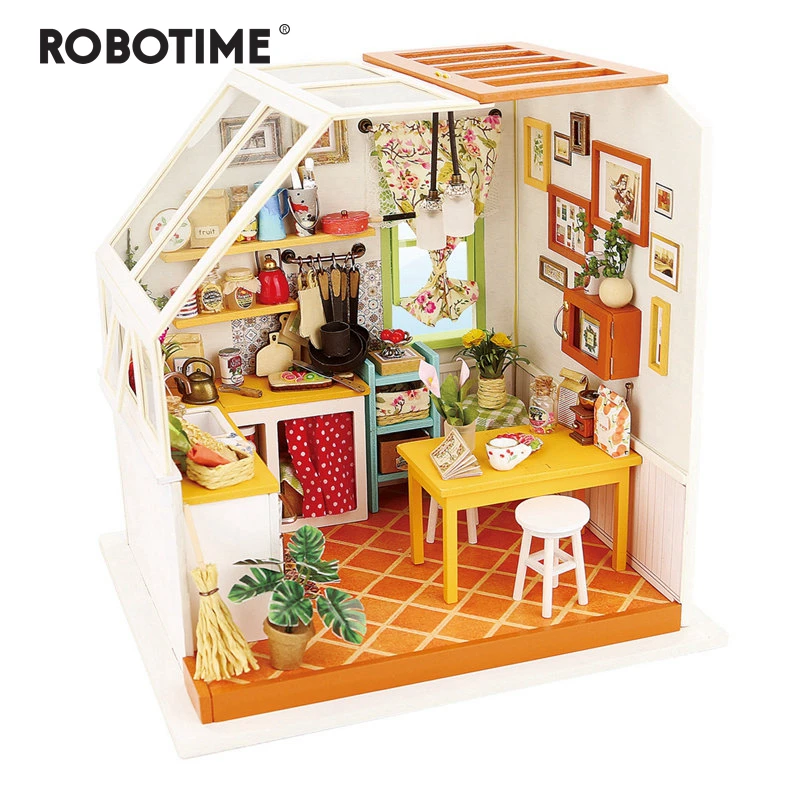  Robotime DIY Jason's Kitchen with Furniture Children Adult Miniature Wooden Doll House Model Buildi - 32821778542