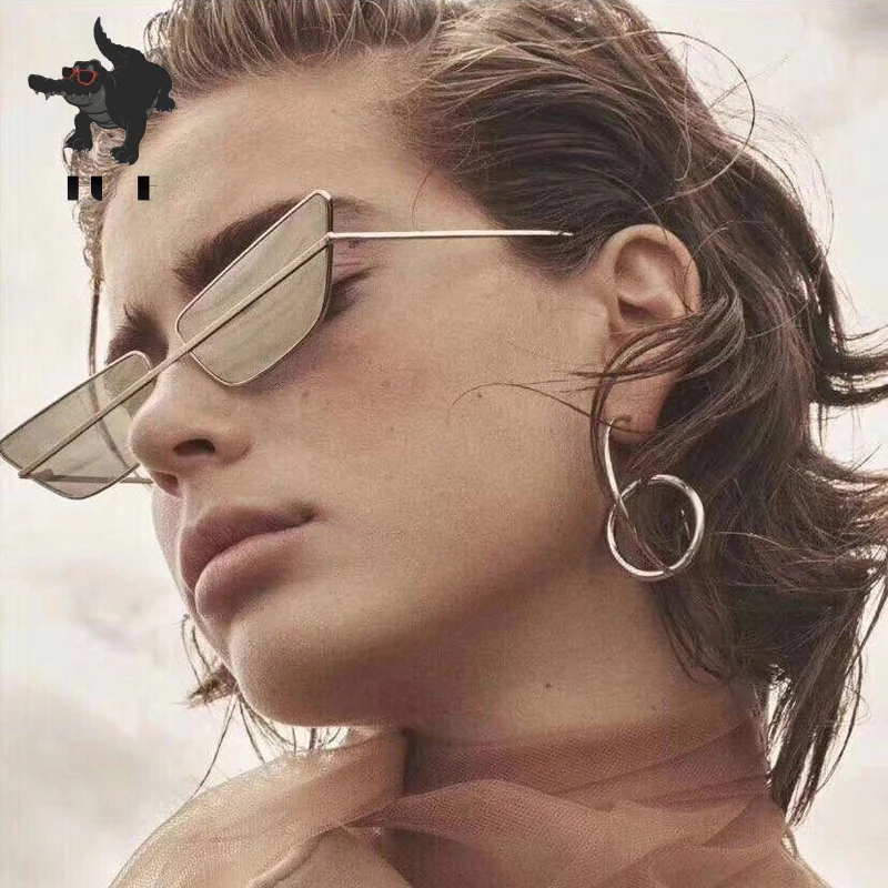 

FU E Sexy Ladies Cat Eye Sunglasses Women Metal Frame 2018 Vintage Integrated Lens Sun Glasses For Female Brand Designer Shades