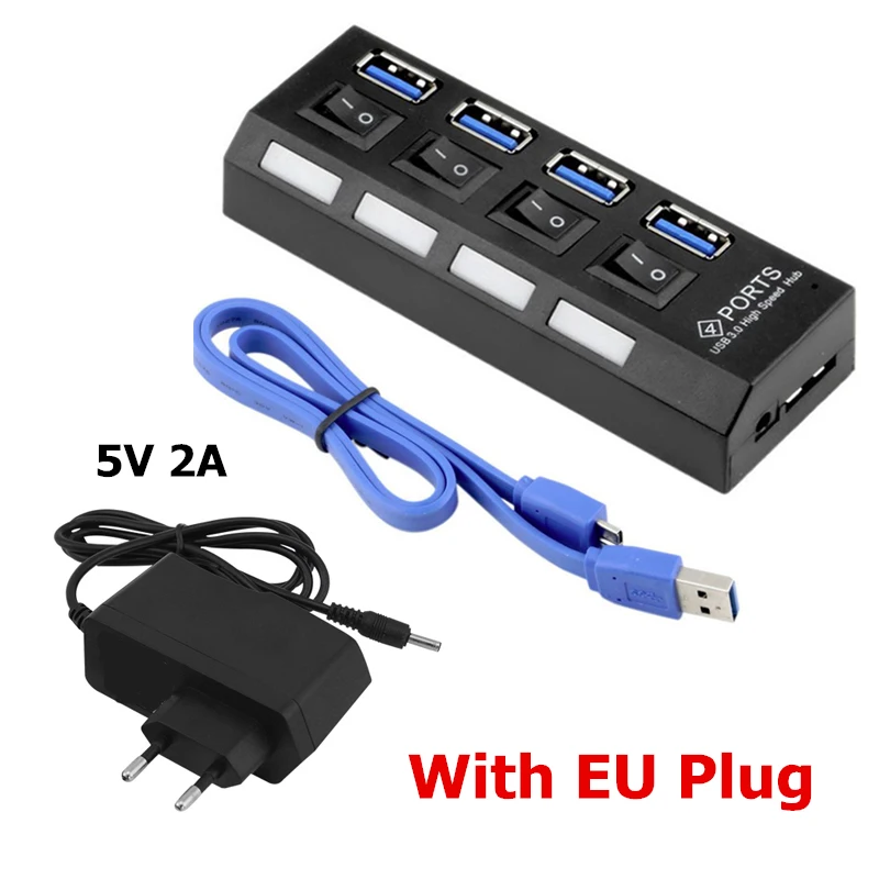 4 порта USB концентратор 3,0 высокоскоростной 4 USB 3,0 концентратор с ЕС/США/AU/адаптер питания стандарта Великобритании многопортовый usb-адаптер