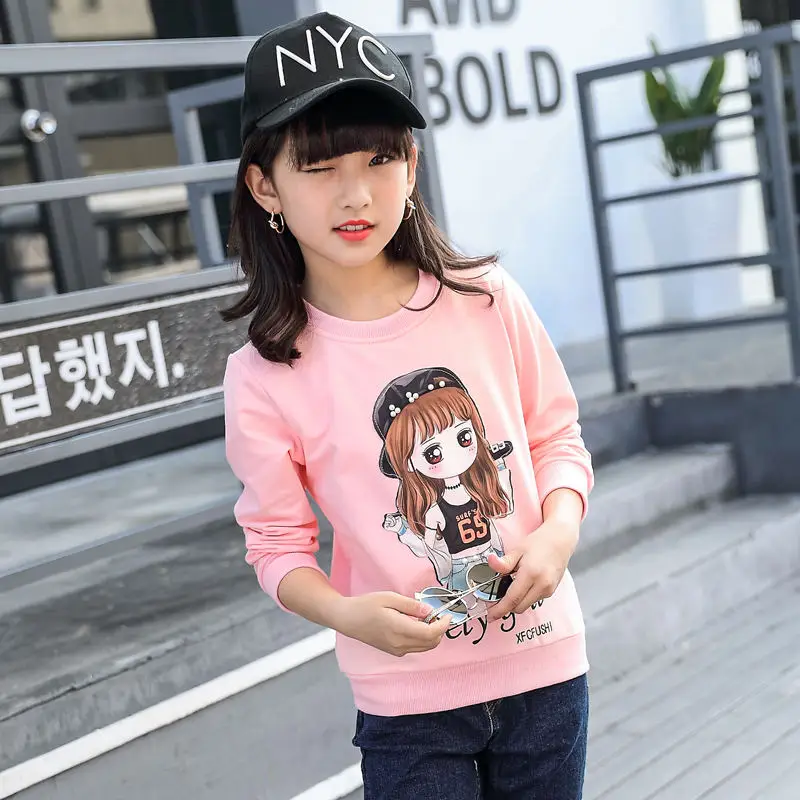 

Spring 2019 Cotton Long Sleeve T Shirts for Kids Girls Toddler Baby Cartoon Rabbit Tops Teenage White Sweatshirts Children Tees