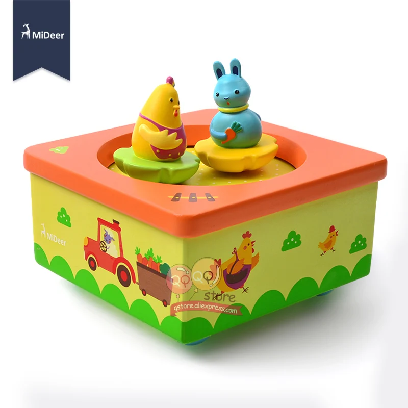 MiDeer Baby Wooden Music Box Happy Farm Dancing Animal Beautiful Tune Kids Educational Toys for Children Christmas Birthday Gift