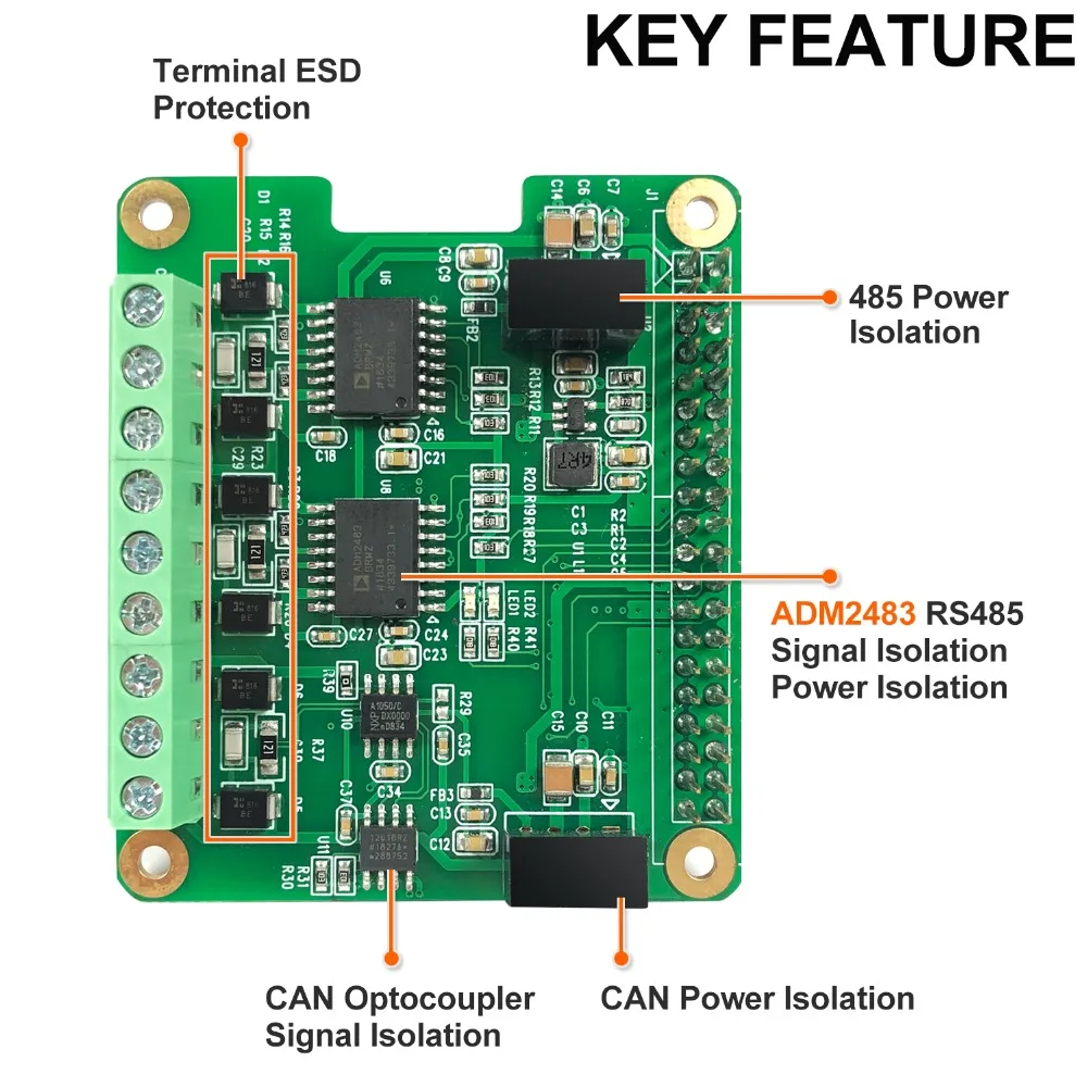 RS485 и CAN промышленный модуль связи для Raspberry Pi через SPI интерфейс, изолированный сигнал между приемопередатчиком и Contro