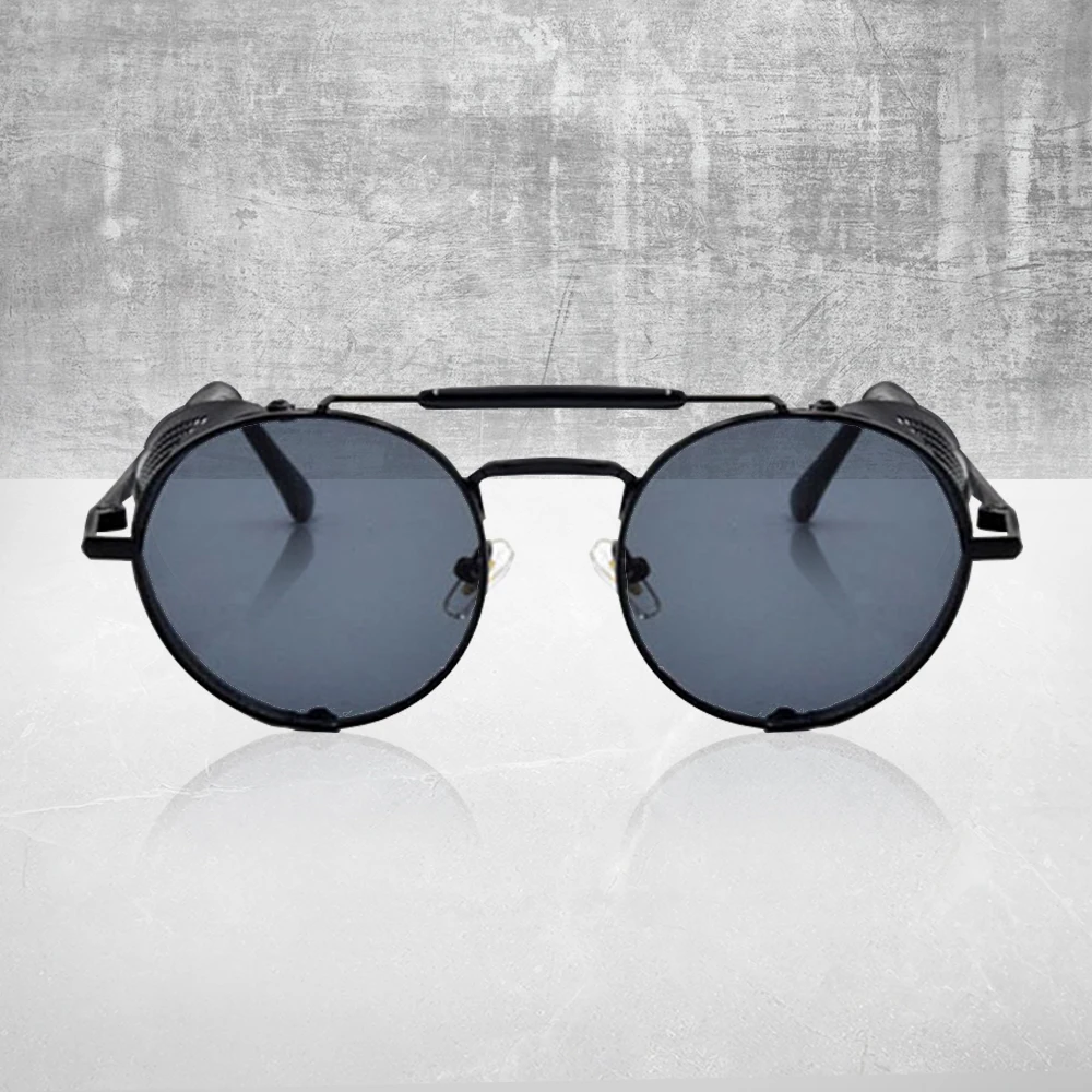 

2019 Fashion Retro Punk Style Men Steampunk Sunglasses Metal Side Shields UV400 Sun Glasses Round Goggles Vintage Eyewear PL1055