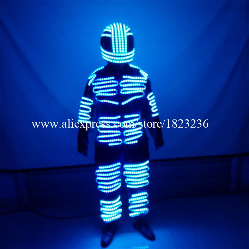 2 Sets Colorful Led Luminous Robot Suit LED Illuminated Ballroom Costume With Helmet Stage Props Performance Clothes For Party05