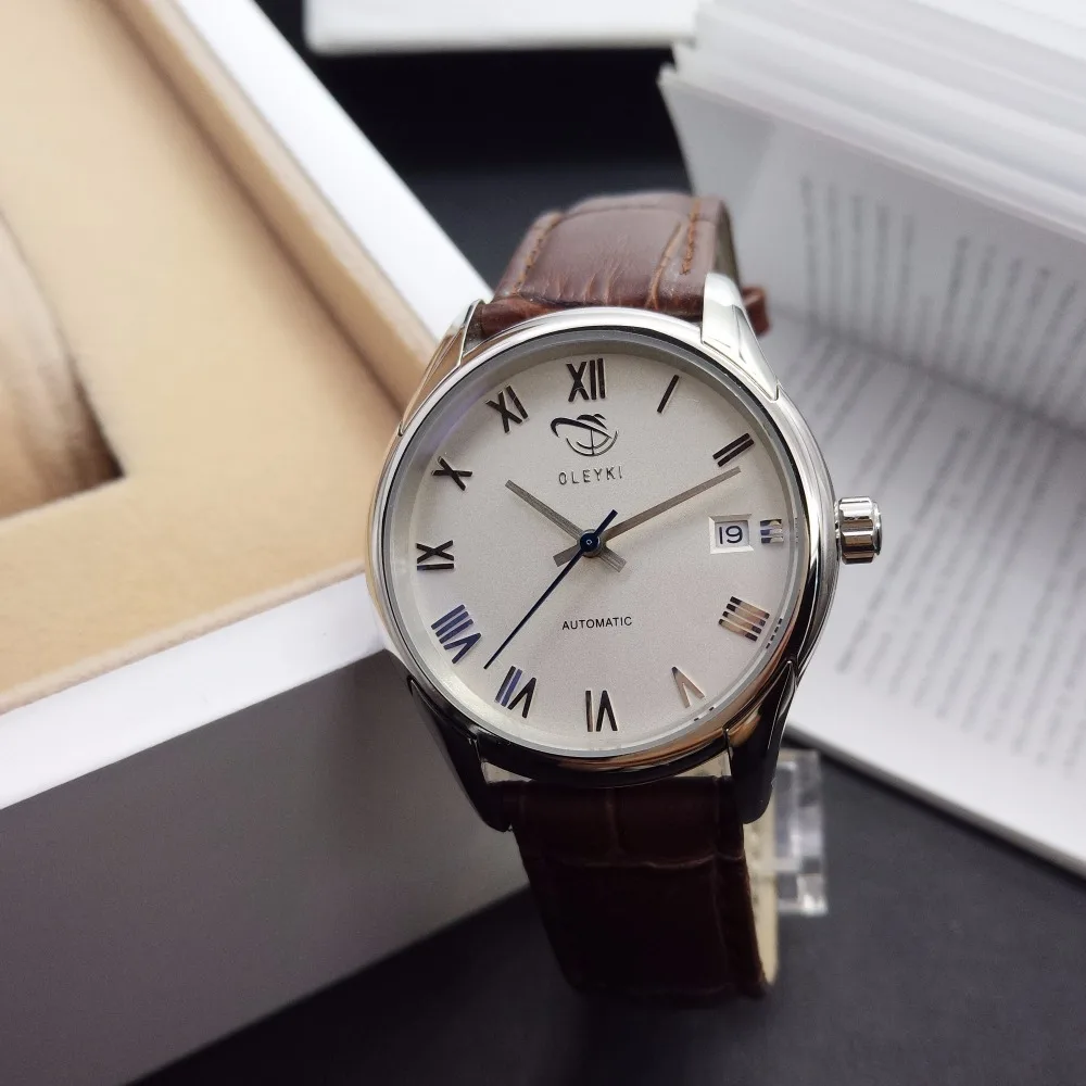 

OLEYKI genuine automatic mechanical couple table waterproof, calendar versatile white face belt