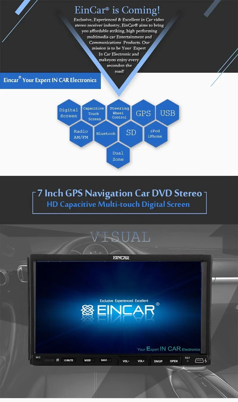 Best Backup Rear Camera Included EinCar Double Din 7" HD Car Radio with GPS Autoradio Bluetooth Capacitive Touch Screen 2 Din Sat Nav 1