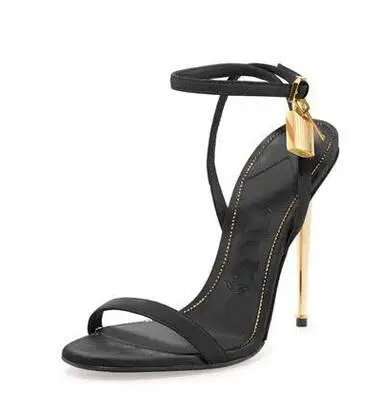 Moraima Snc/пикантные босоножки на высоком каблуке с замком Летние кожаные туфли на тонком каблуке с открытым носком женские сандалии-гладиаторы на очень высоком каблуке с ремешком на щиколотке - Цвет: black suede