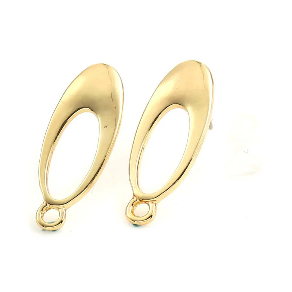 

DoreenBeads Zinc Based Alloy Ear Post Stud Earrings Findings Marquise Paper Clip Style Gold W/ Loop Jewelry DIY Charms, 10 PCs