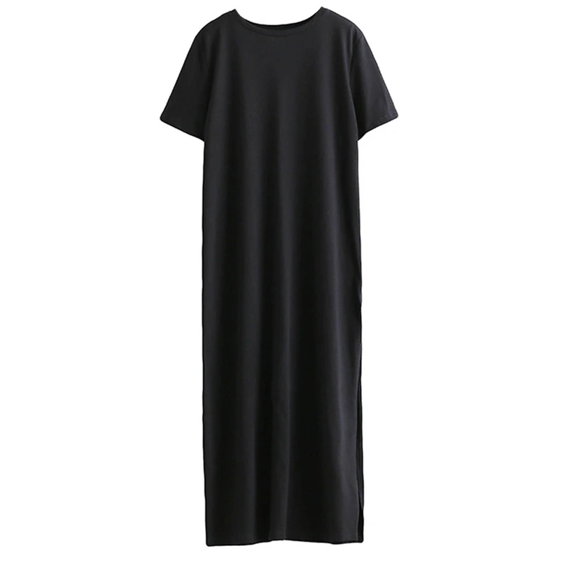  Women Summer Sexy Side High Slit Black Short Sleeves Dress Daily Ladies Dress Casual Fashion Long Beach Dress #4M15 (5)