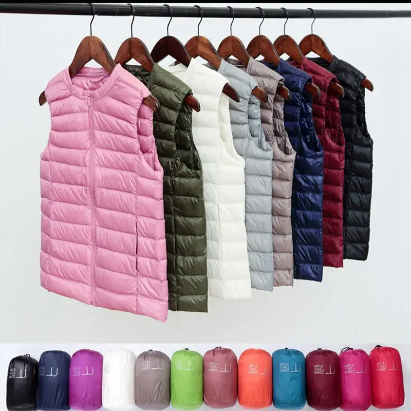 Kopen Vrouwen Mouwloos Vest Down Jacket Light Jas Winter Warme Vrouwelijke Lichtgewicht Jassen Mode Dames Ultra Dunne Donsjack S 4XL