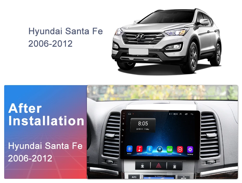 Excellent AWESAFE for Hyundai Santa Fe 2006-2012 Car Radio Multimedia video player GPS No 2din 2 din Android 8.1 2G+32G 1