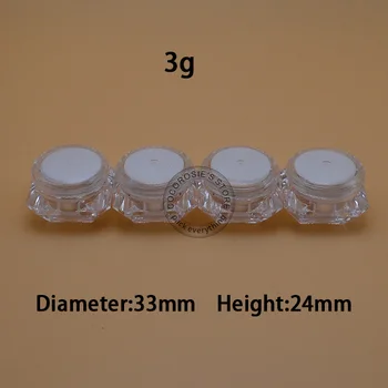 

(50 pieces/lot) 3g jar diamond jar Acrylic shiny cosmetic container empty lip balm jar face cream jar
