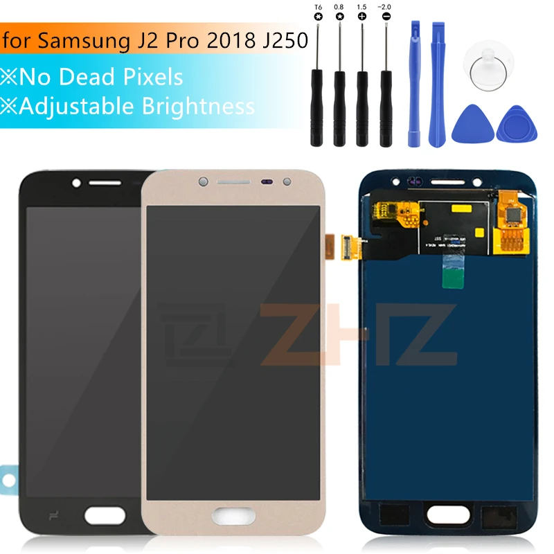 Pаспродажа Для samsung Galaxy J250f дисплей j2 pro 2018 J250 кодирующий преобразователь сенсорного экрана в сборе Регулируемая яркость Замена Запчасти для ремонта