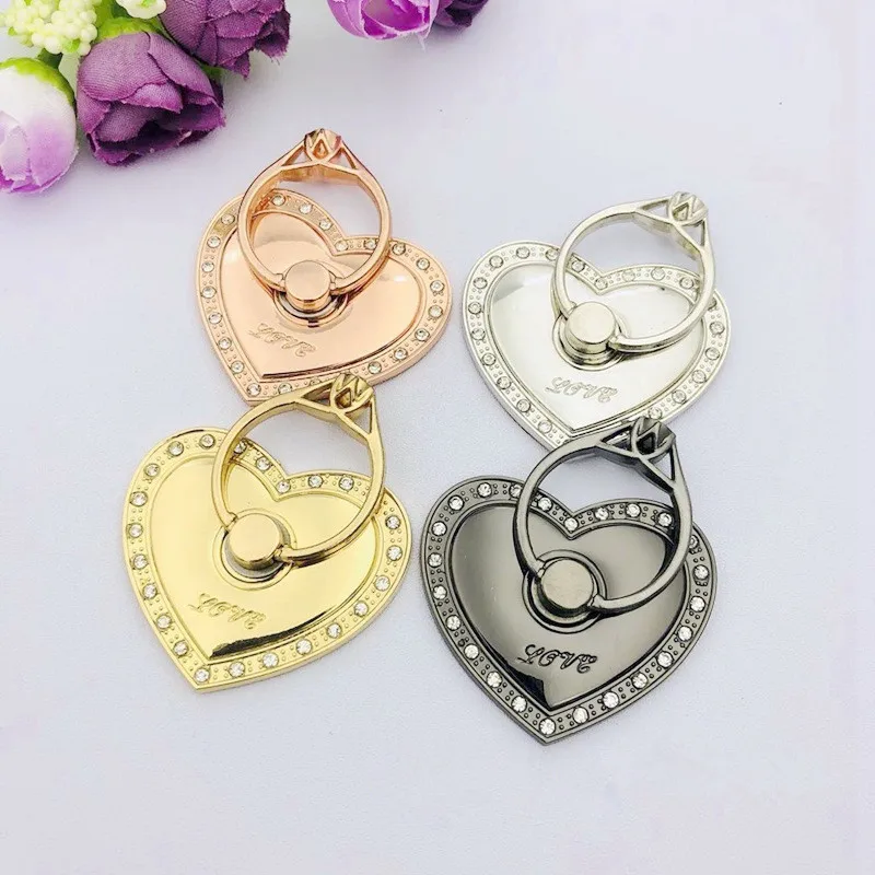 

Heart Shape Finger Ring Phone Holder Stand with Rhinestone Universal Mobile Phone Finger Ring Stent Support Bracket