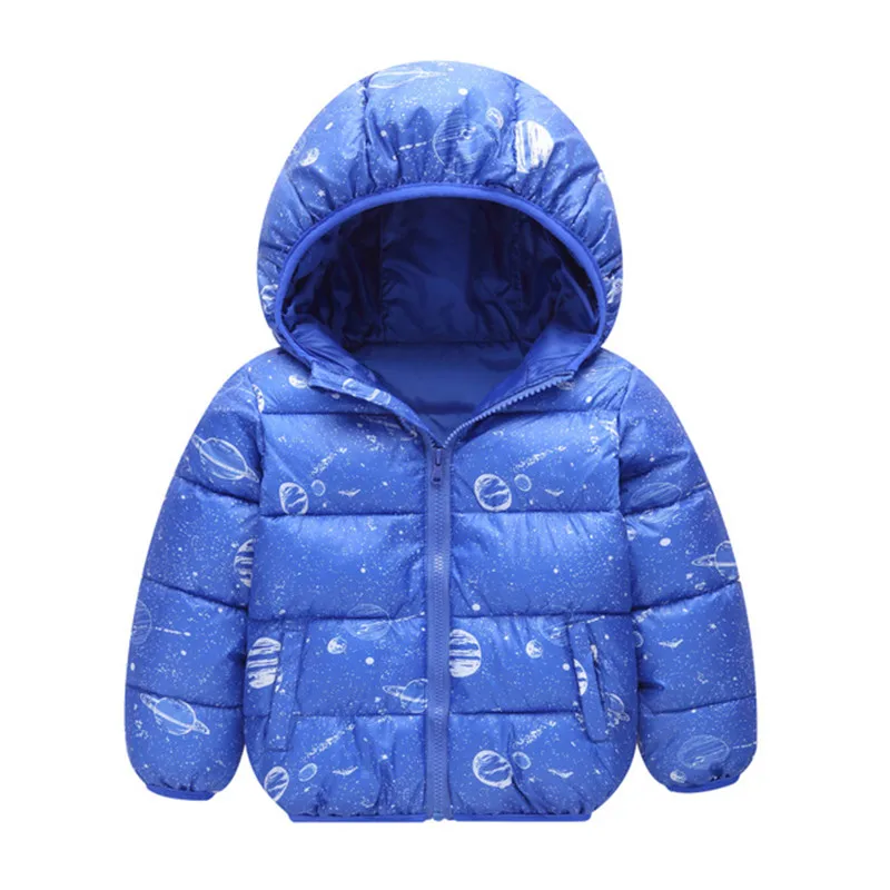 Детская куртка для маленьких мальчиков пуховое пальто с капюшоном и изображением животных зимняя детская куртка Верхняя одежда для малышей на весну-осень куртка для маленьких мальчиков - Цвет: Blue