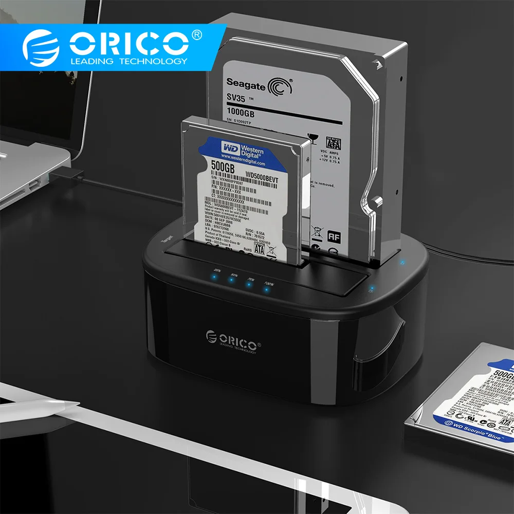 Док-станция для жесткого диска ORICO USB 3,0-SATA с двумя отсеками для 2,5/3,5 дюймов HDD/SSD с функцией офлайн-клона [протокол UASP]