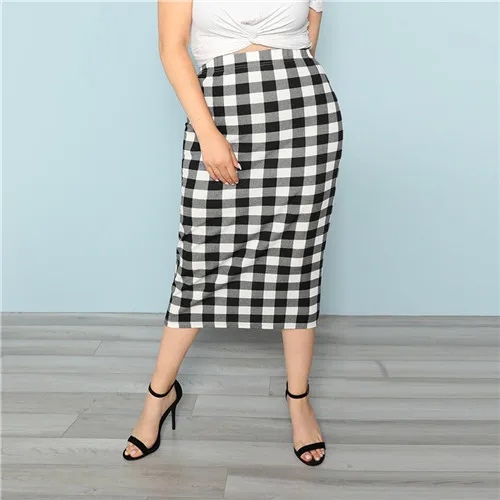 black and white plaid skirt plus size