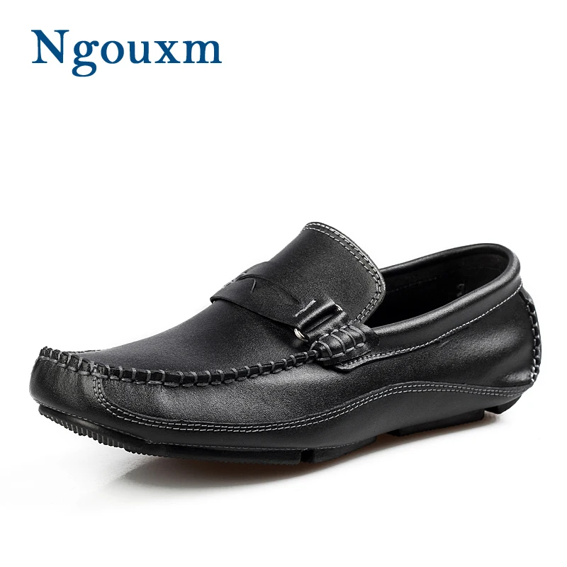 

Ngouxm Loafers Men Spring Autumn Fashion Handmade Leather Breathable Men's Casual Shoes Slip-On Outdoor Black Solid Man Footwear