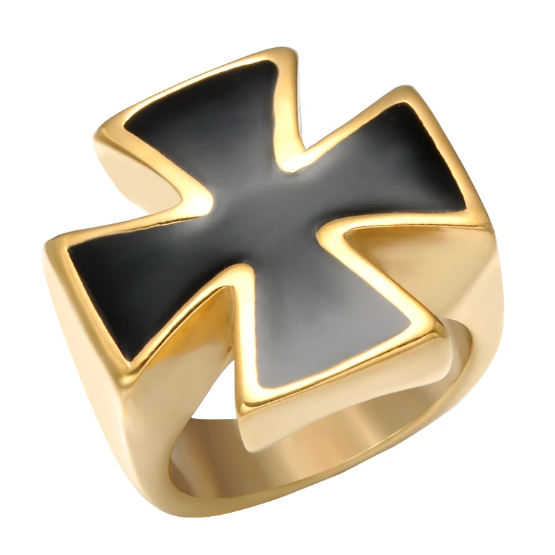 

Gold Knights Templar Mens Black Cross Ring Male Stainless Steel Masonic Band for Men Vintage Jewelry Anel Aneis Anillos