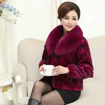 

Plus Size L - 6XL High Quality Natural Mink Fur Jackets Women Real Fox Fur Collar Real Fur Coats Outerwear 2018 Autumn Winter