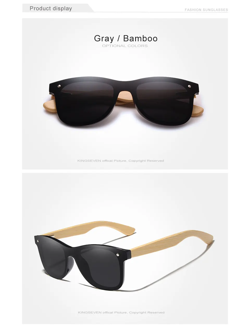 KINGSEVEN Retro Square Glasses Bamboo Polarized Classic Sunglasses